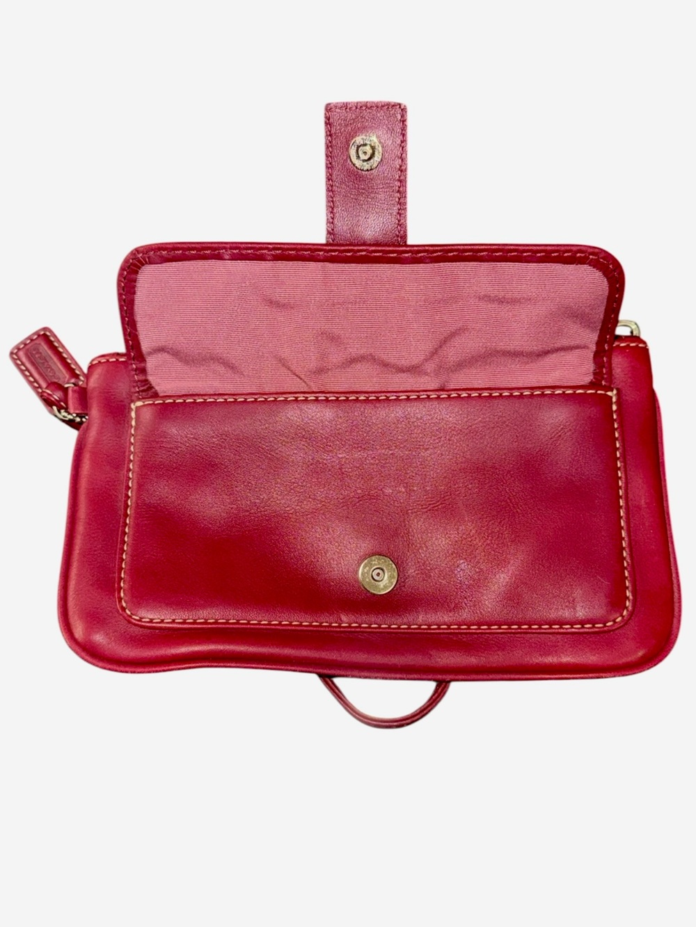 Coach Leather Wristlet Wallet Burgundy with Silver Buckle Zip Hardware - Picture 5 of 7
